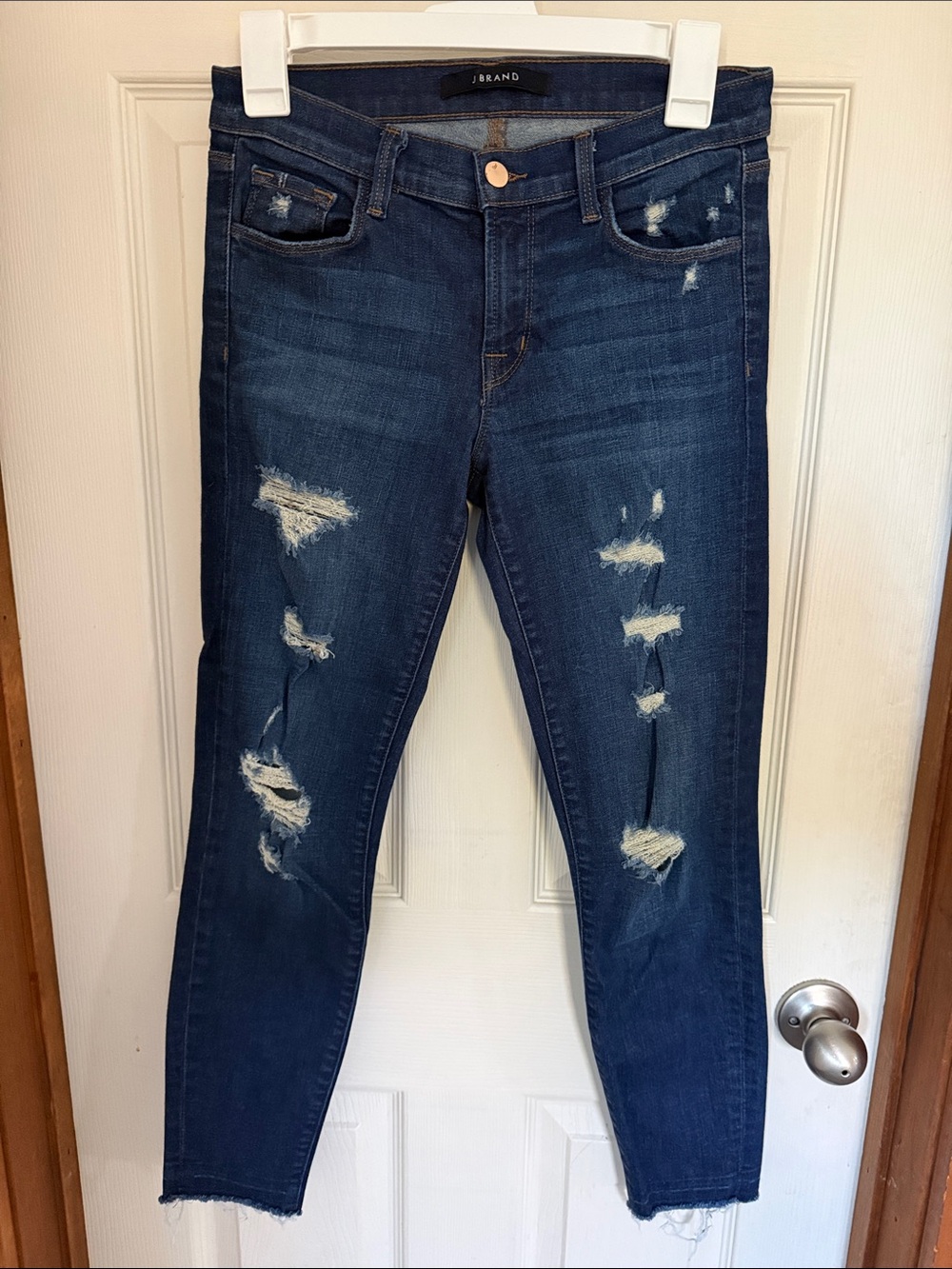 J Brand Dark Blue Distressed Skinny Jeans